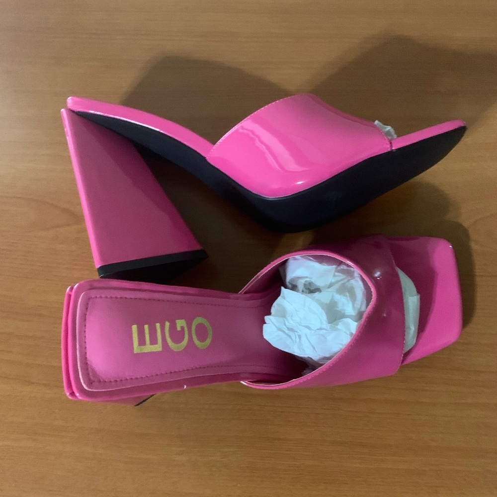 Pink Mule Square Toe Block Heel